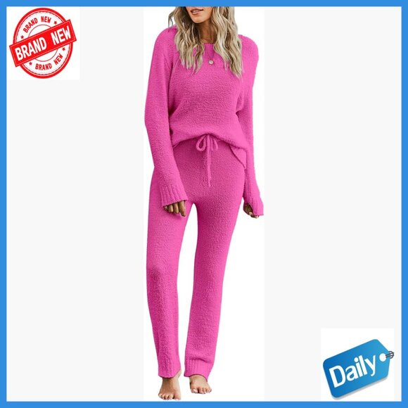 Fuzzy Fleece Pajama Set Long Sleeve Relaxed Fit Winter Loungewear